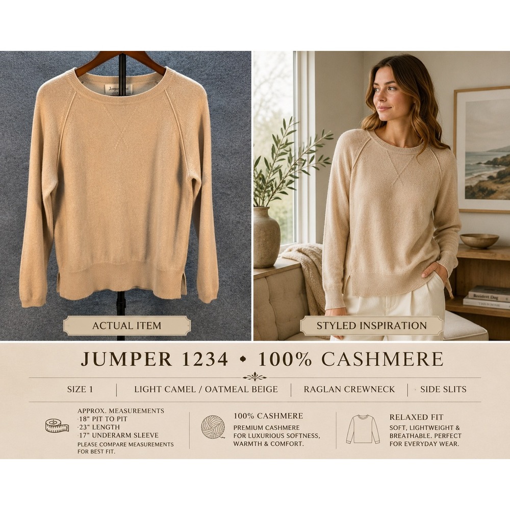 Jumper Cashmere Sweater Women Raglan Crewneck Beige 1 Excellent Minimalist